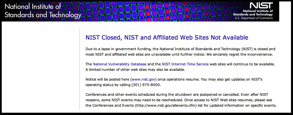 NIST and the Federal Shutdown